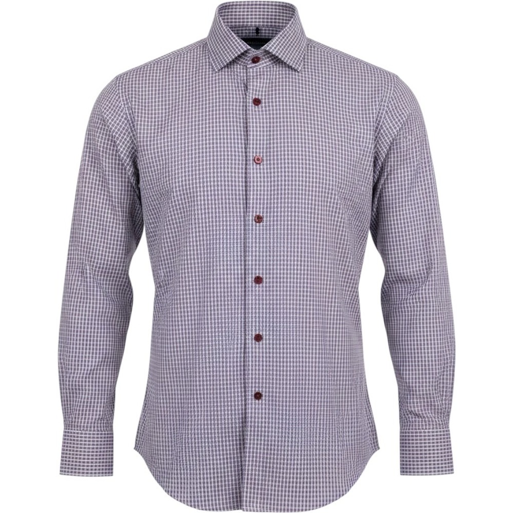 Twillory Performance Button Down Shirt 16 34-35 Blue Burgundy Check Tailored Fit